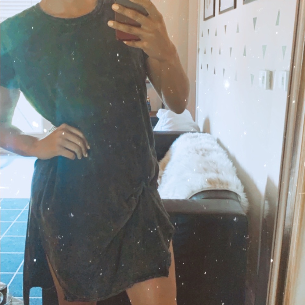 Acid Washed High-Low Shirt Dress M